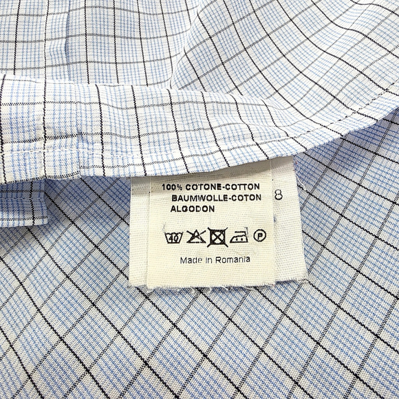 Quiet Luxury Valentino Roma Dress Shirt Men 17.5 Blue Check Italian - Picture 9 of 14